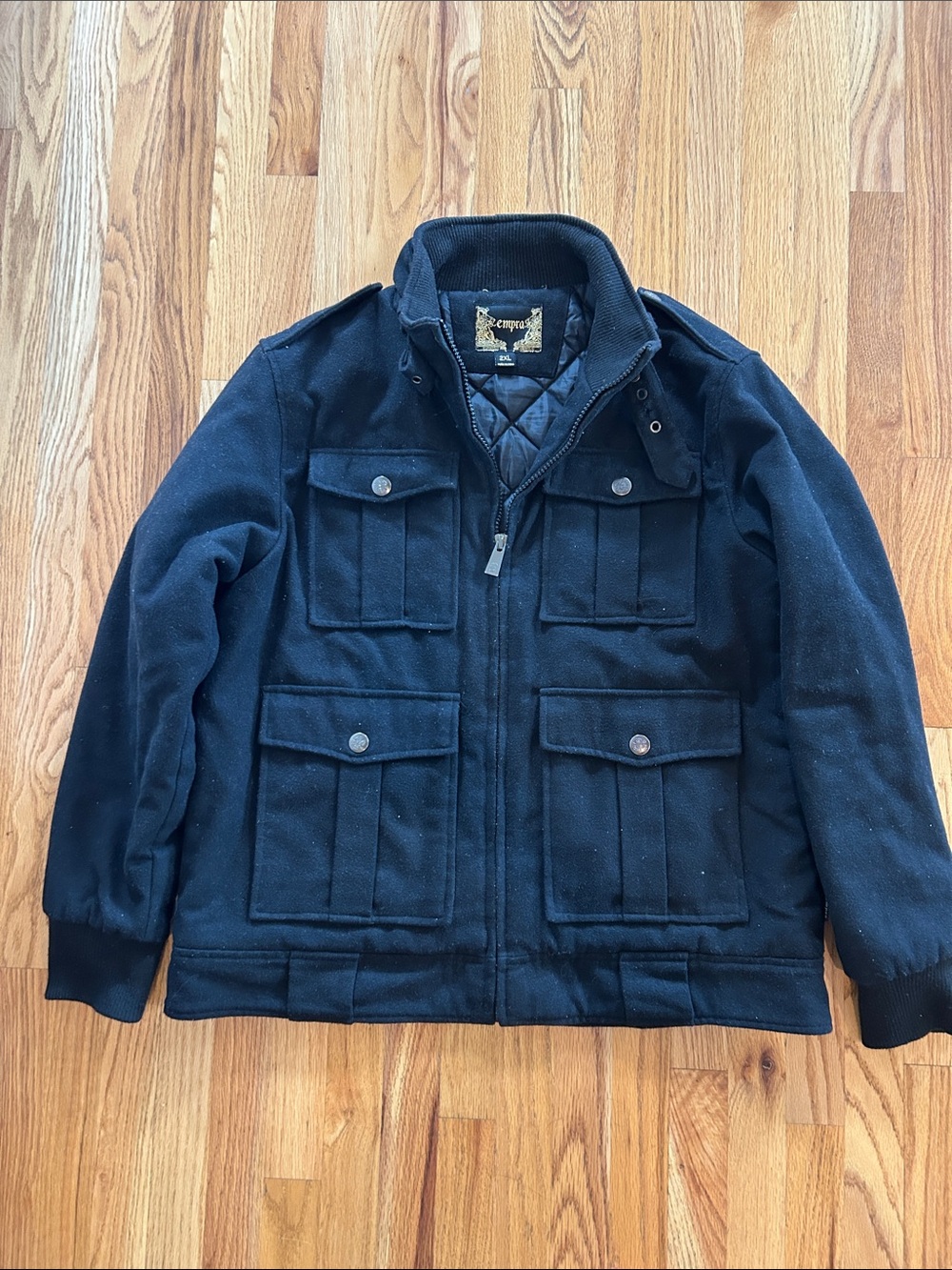 Classic Black Military-Style Field Jacket with Quilted Lining